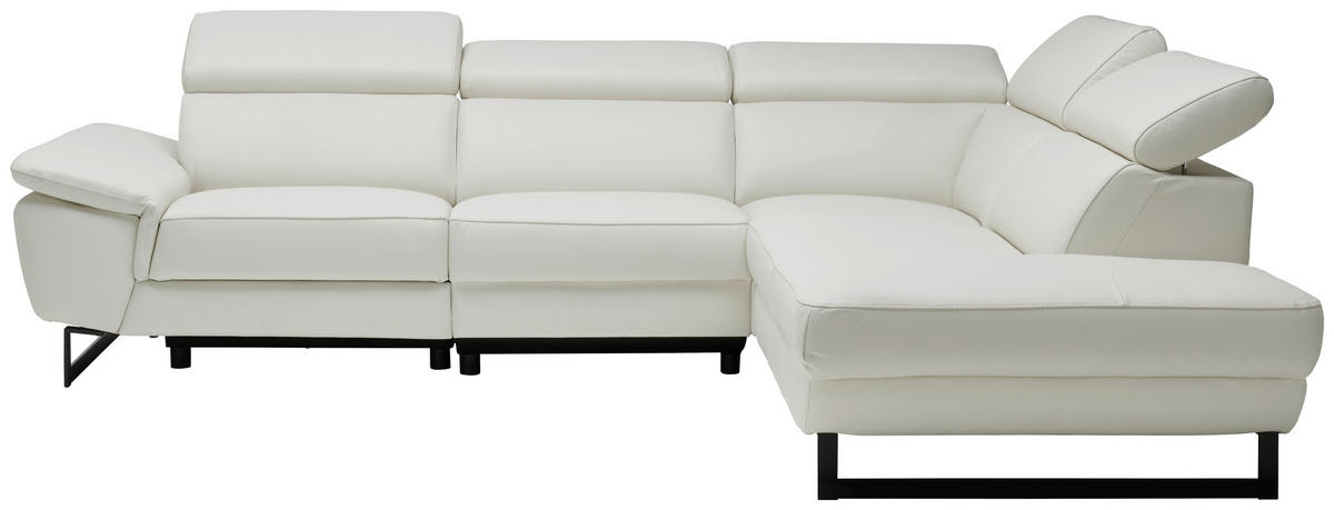 ECKSOFA Weiß Echtleder  - Schwarz/Weiß, Design, Leder/Metall (281/225cm) - Celina Home