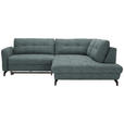 ECKSOFA in Flachgewebe, Leinenoptik Blau  - Blau/Schwarz, Design, Textil/Metall (247/208cm) - Xora