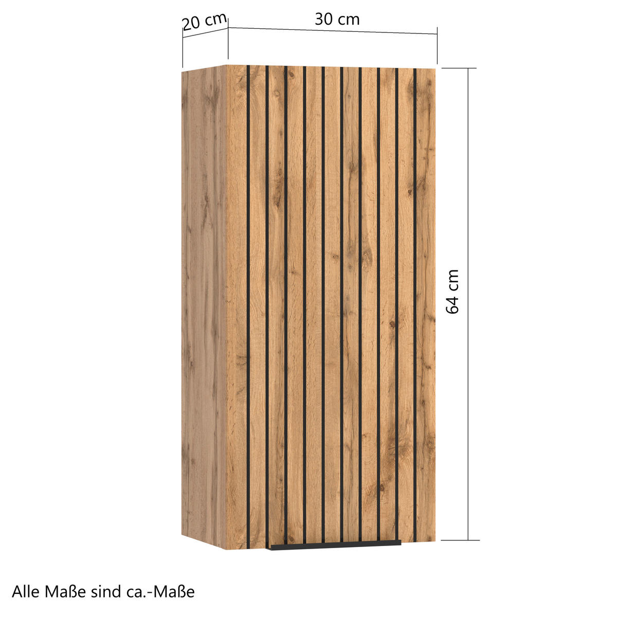 HÄNGESCHRANK 30/64/20 cm  - Eiche Wotan/Schwarz, Modern, Holzwerkstoff/Metall (30/64/20cm) - Held