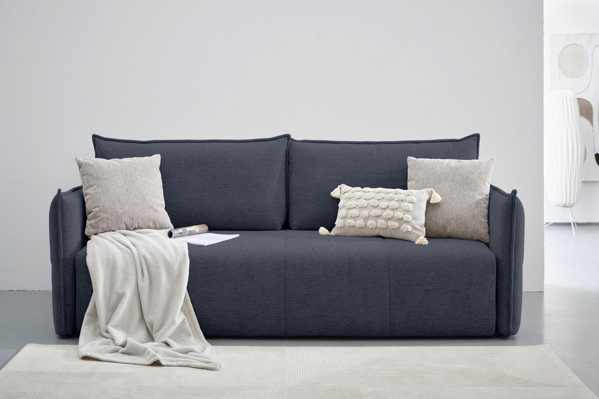 SCHLAFSOFA  mit Stoffauswahl, Liegefunktion, Rücken echt Webstoff Dunkelblau  - Schwarz/Dunkelblau, KONVENTIONELL, Kunststoff/Textil (224/90/107cm) - Carryhome