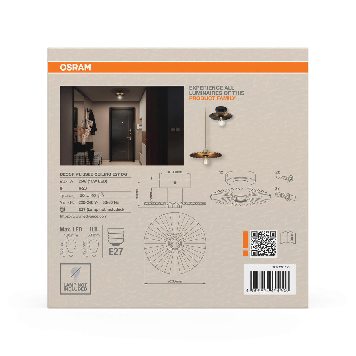 DECKENLEUCHTE 20/9 cm   - Dunkelgrau, Basics, Metall (20/9cm) - Osram