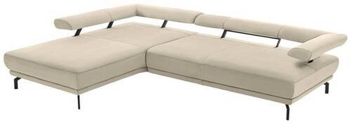 ECKSOFA in Echtleder Creme, Ecru  224/305 cm  - Ecru/Creme, Design, Leder/Metall (224/305cm) - Dieter Knoll