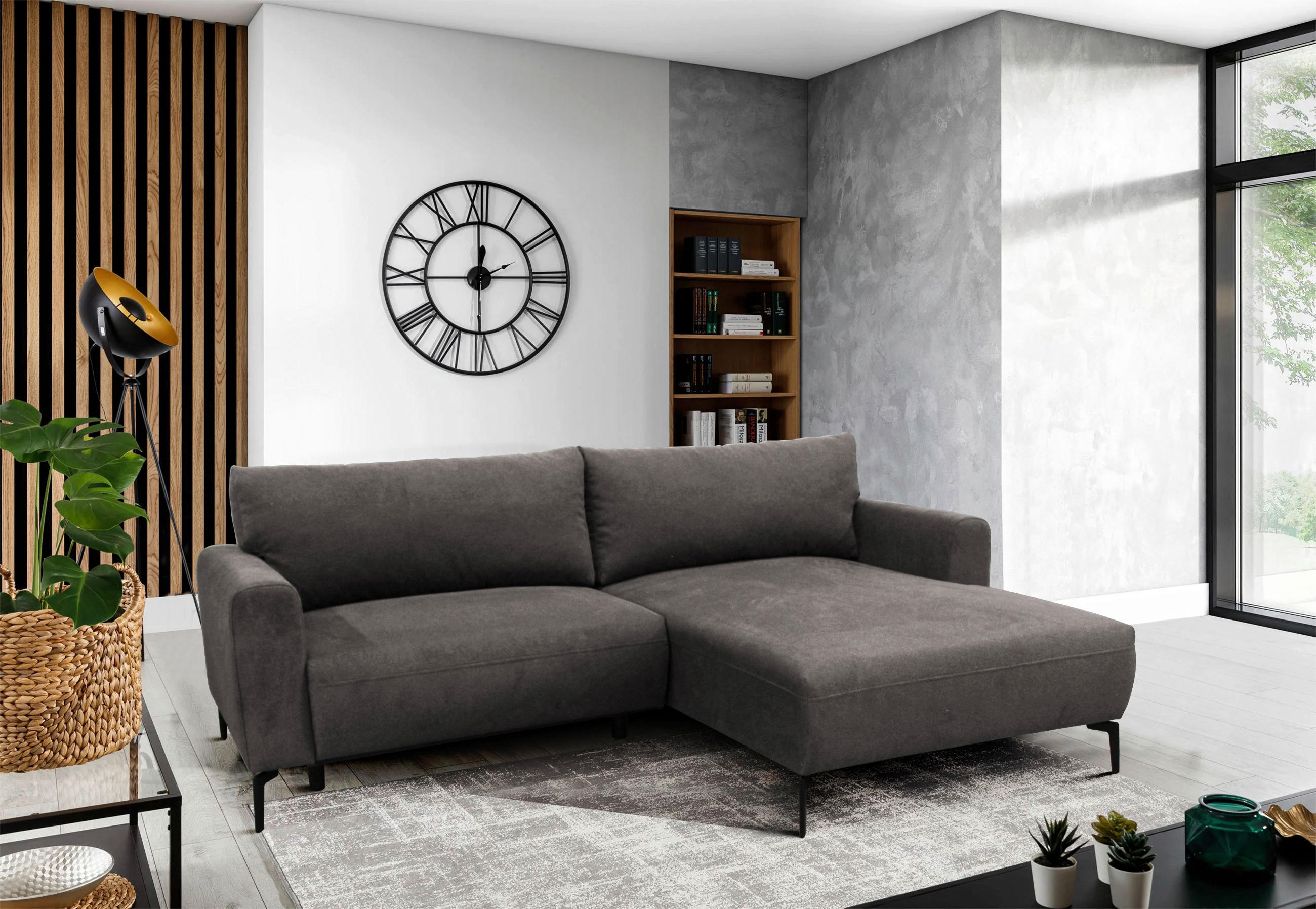ECKSOFA in Flachgewebe Braun  240/163 cm  - Schwarz/Braun, Design, Textil/Metall (240/163cm) - MID.YOU