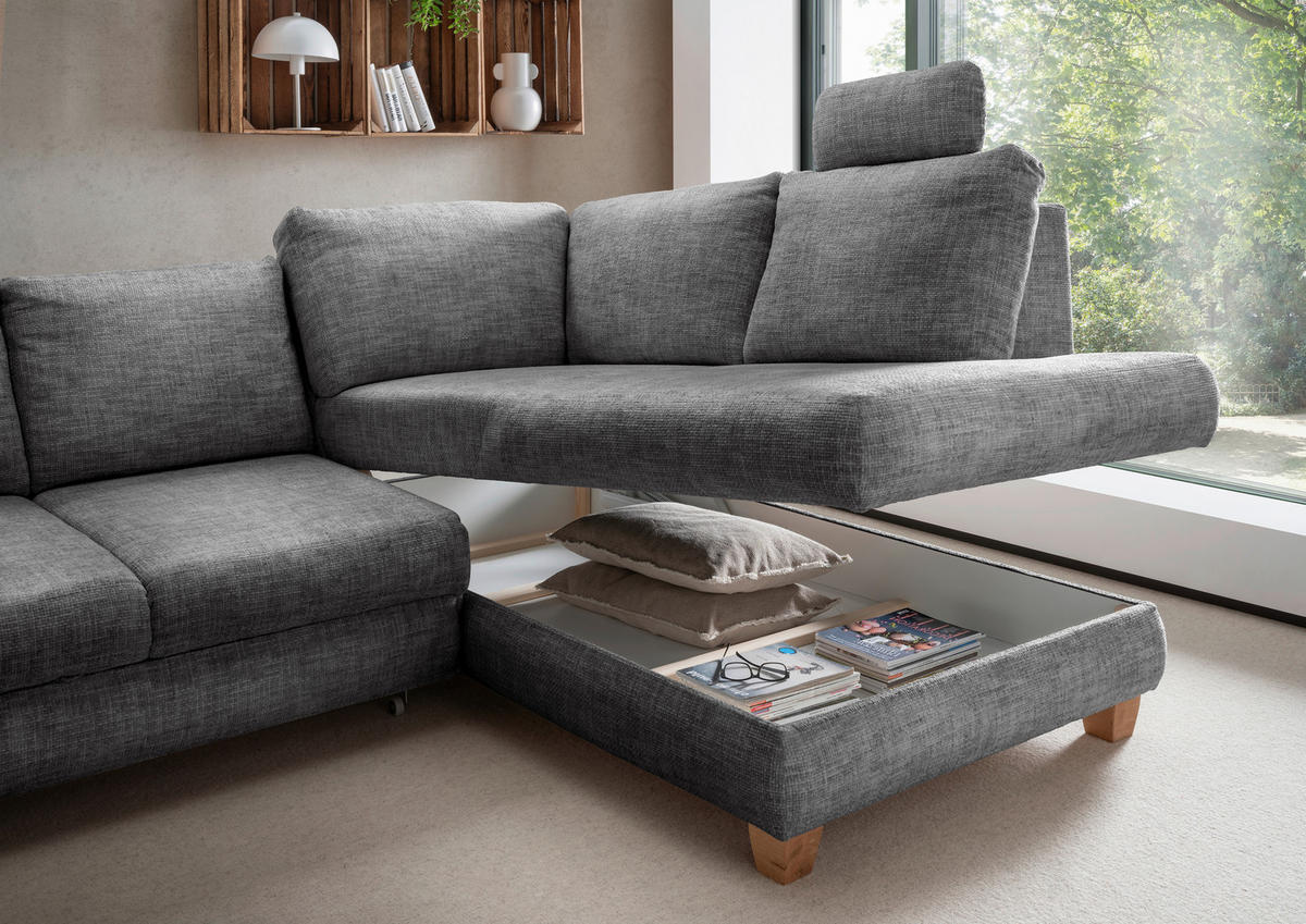 ECKSCHLAFSOFA in Struktur Silberfarben  - Wildeiche/Silberfarben, Modern, Holz/Textil (265/206cm) - Livetastic