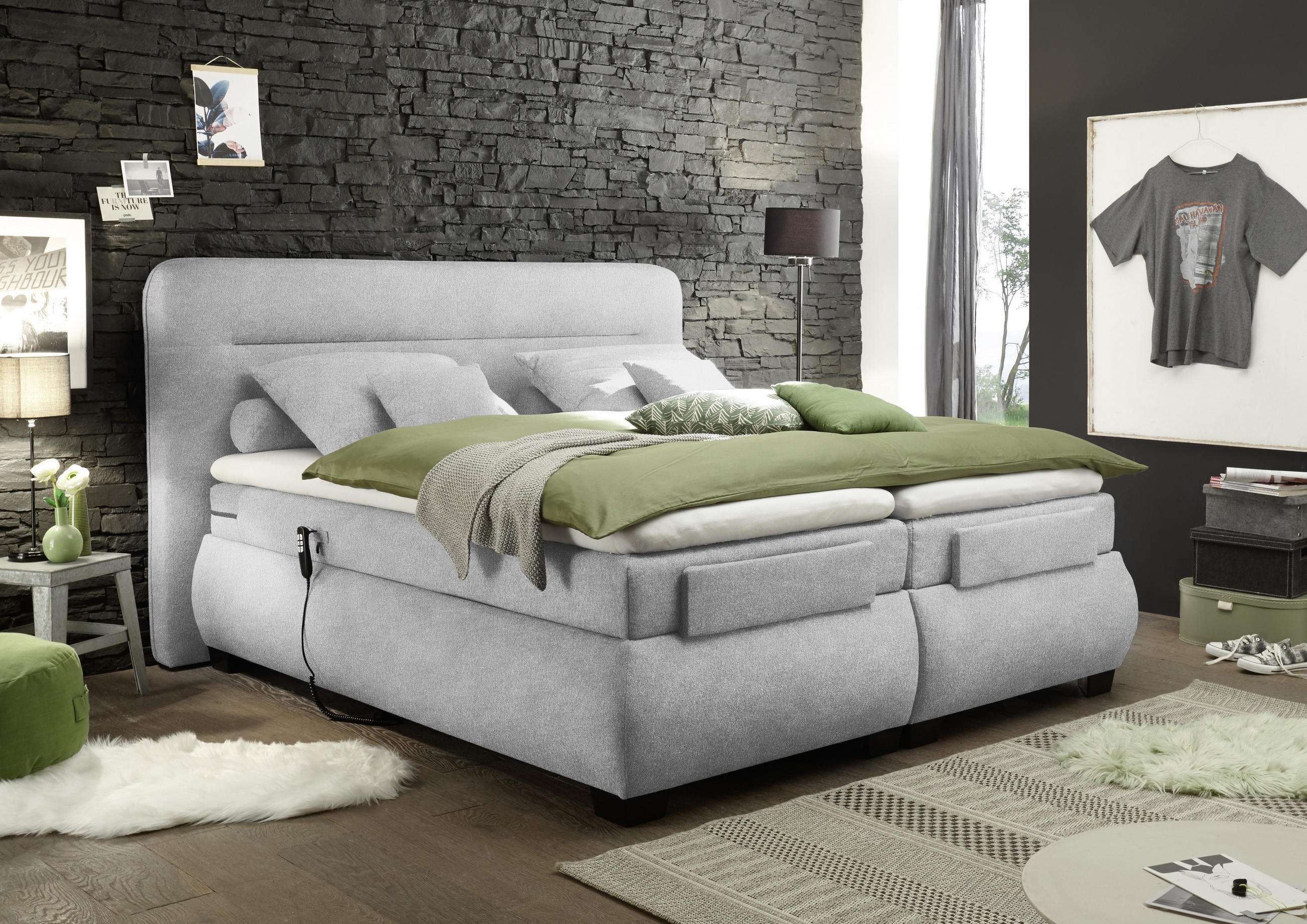 BOXSPRINGBETT 160/200 cm  in Silberfarben  - Silberfarben/Schwarz, Konventionell, Kunststoff/Textil (160/200cm) - MID.YOU