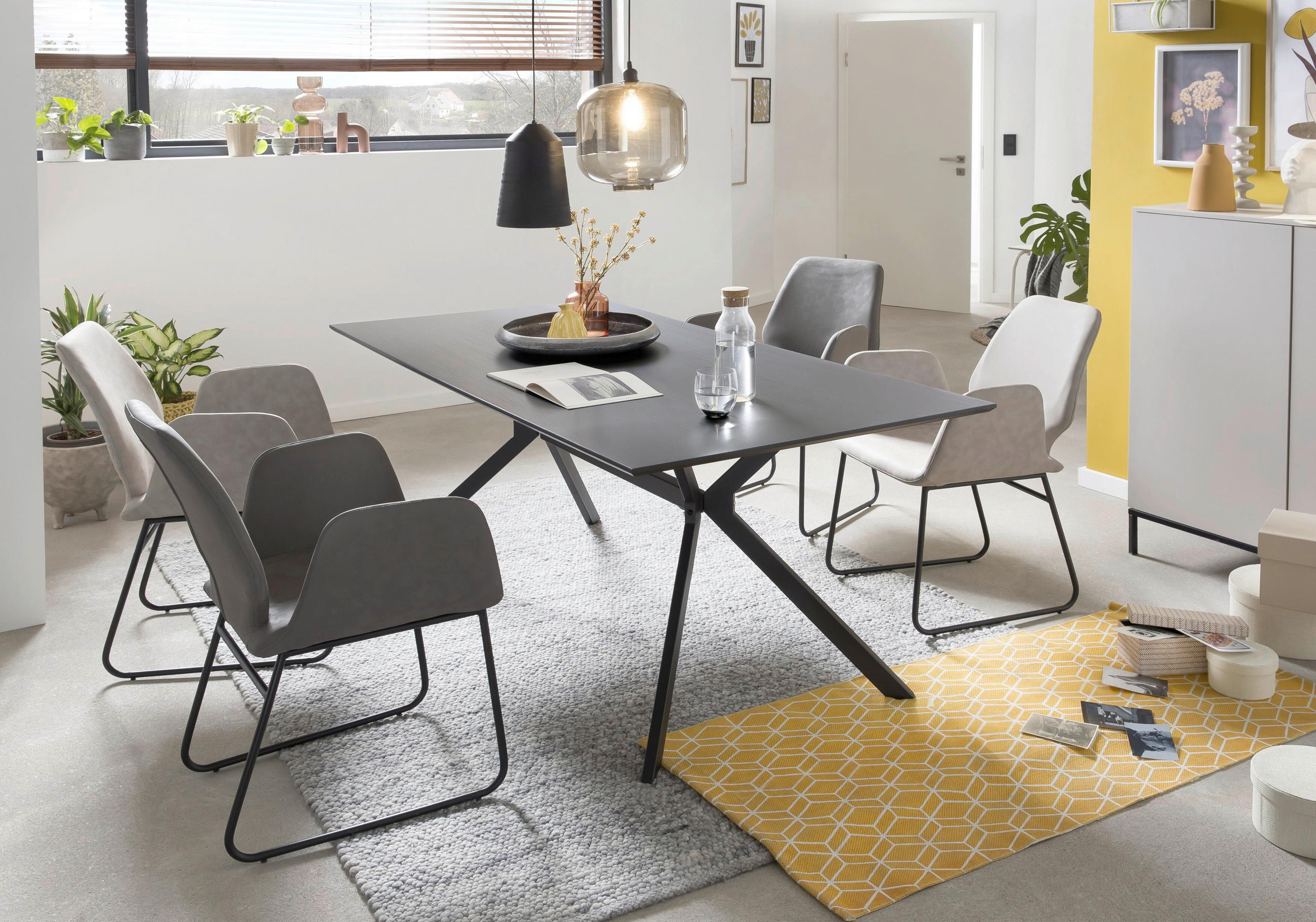 ESSTISCH rechteckig Schwarz, Dunkelgrau  - Dunkelgrau/Schwarz, Design, Holzwerkstoff/Metall (180/90/75cm) - Livetastic