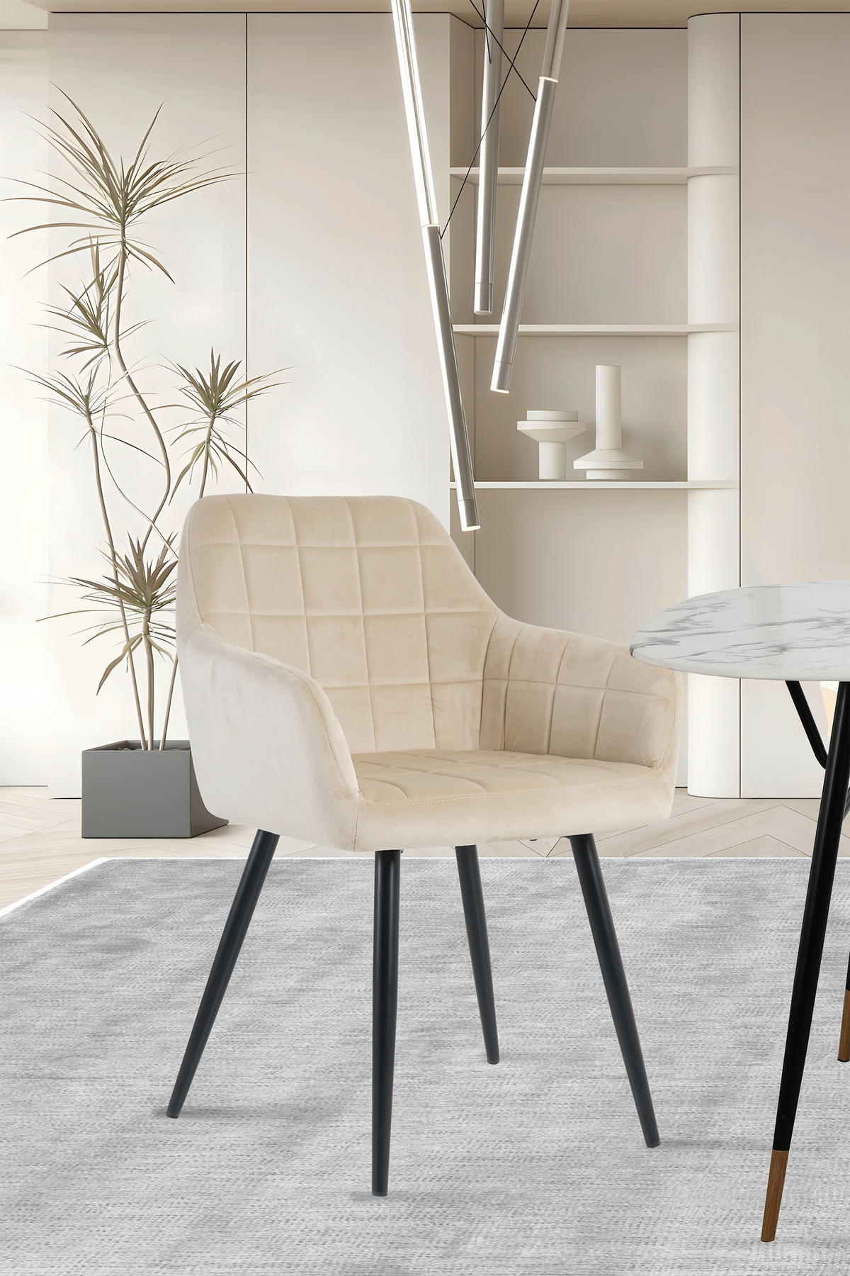 ARMLEHNSTUHL-SET 2 Stück  in Samt  - Beige/Schwarz, Design, Textil/Metall (59/83/62cm) - Livetastic