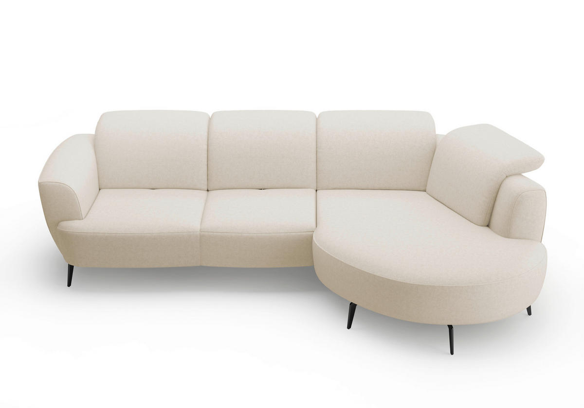 ECKSOFA ZOE E Creme Flachgewebe  - Creme/Schwarz, KONVENTIONELL, Textil/Metall (309/199cm) - Sit & More