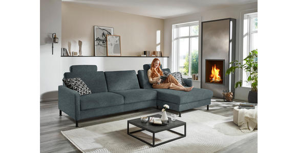 ECKSOFA  in Chenille, Flachgewebe Blau  316/175 cm  - Blau/Schwarz, Design, Textil/Metall (316/175cm) - Dieter Knoll