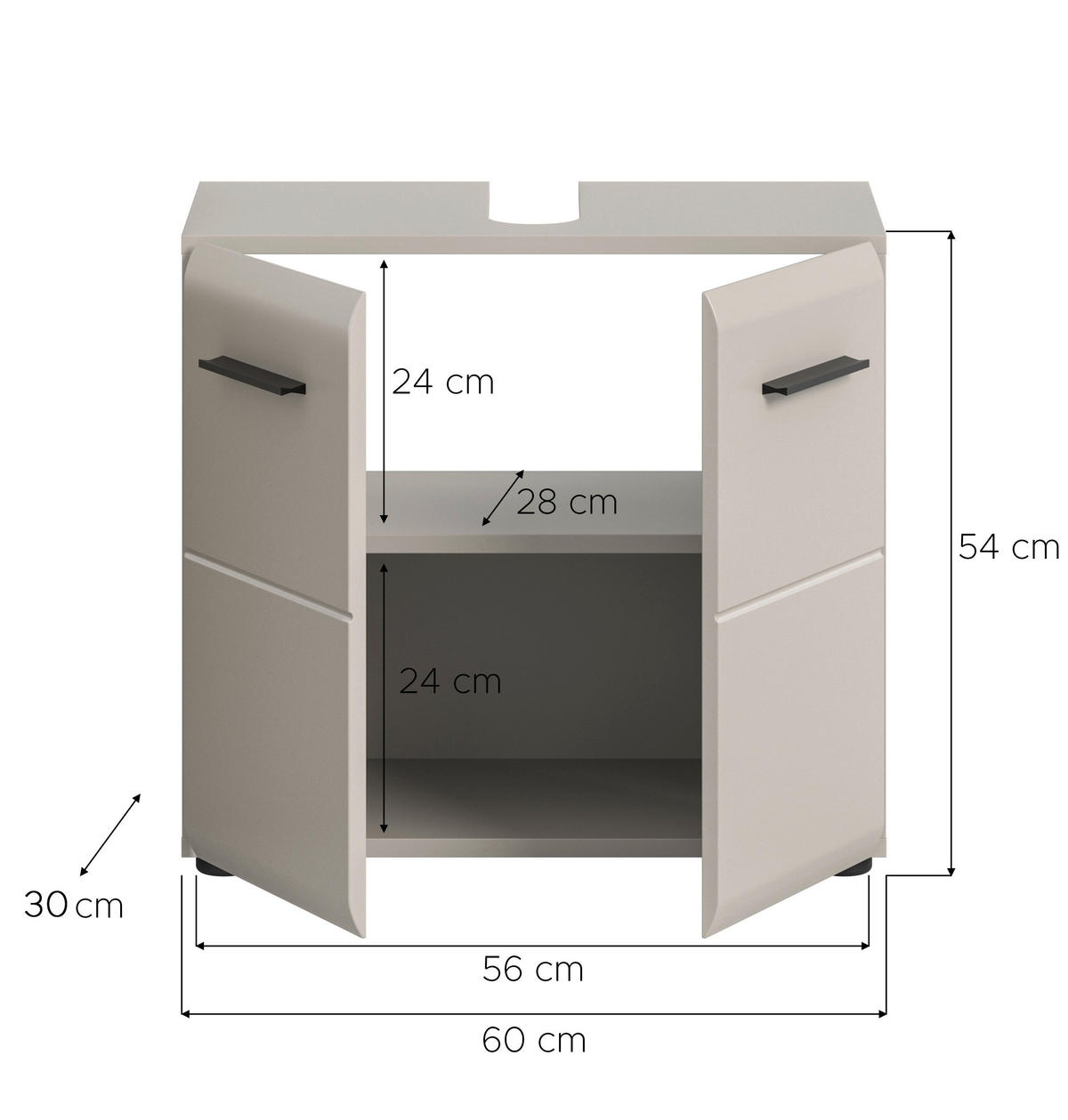 WASCHBECKENUNTERSCHRANK 60/54/30 cm  - Kaschmir/Schwarz, Trend, Holzwerkstoff/Kunststoff (60/54/30cm) - MID.YOU