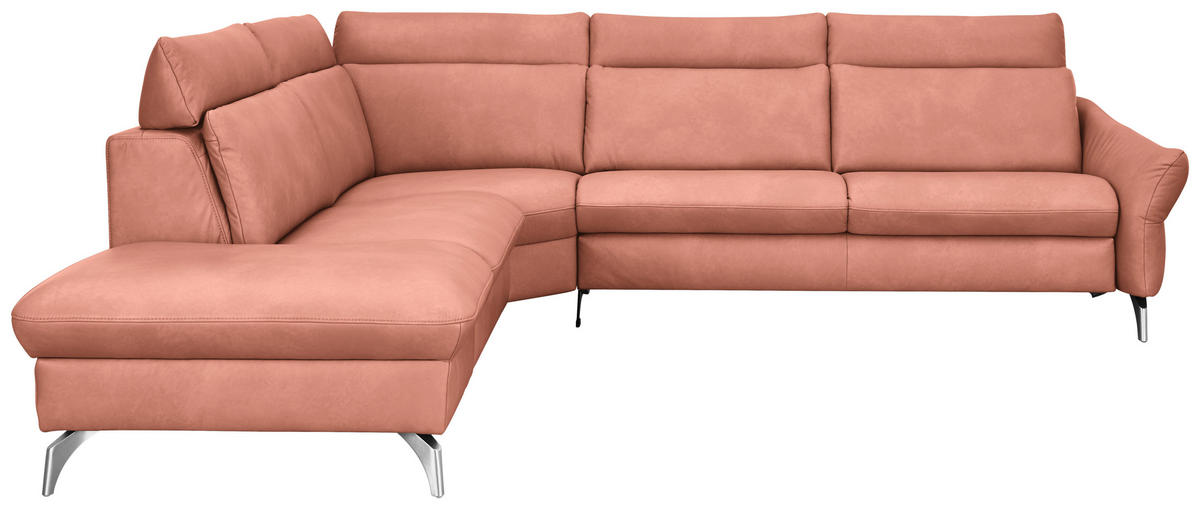 ECKSOFA in Echtleder Koralle  - Edelstahlfarben/Koralle, Konventionell, Leder/Metall (242/296cm) - Himolla Komfortklass