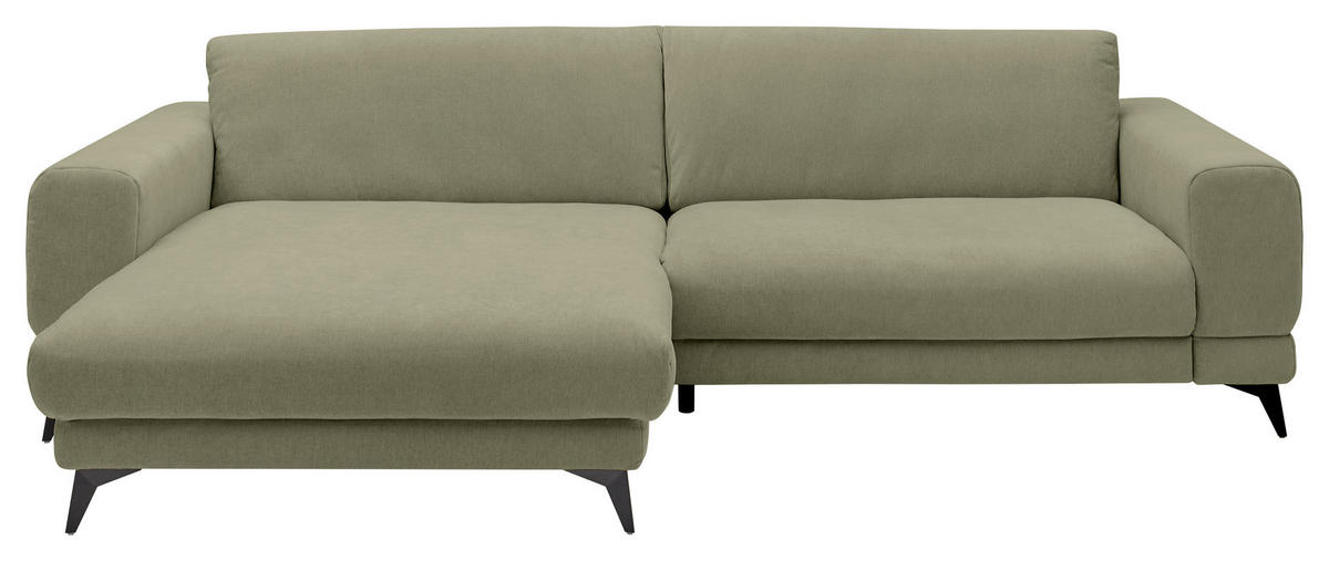 ECKSOFA Grün Chenille  - Schwarz/Grün, KONVENTIONELL, Textil/Metall (194/292cm) - SetOne by Musterring