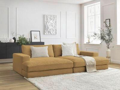 BIGSOFA LEONARD Cord Gelb  - Gelb/Schwarz, MODERN, Kunststoff/Textil (234/77/159cm)