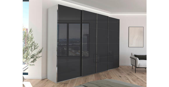 SCHWEBETÜRENSCHRANK 316/235/68 cm 4-türig Grau, Hellgrau  - Chromfarben/Hellgrau, Design, Glas/Holzwerkstoff (316/235/68cm) - Novel