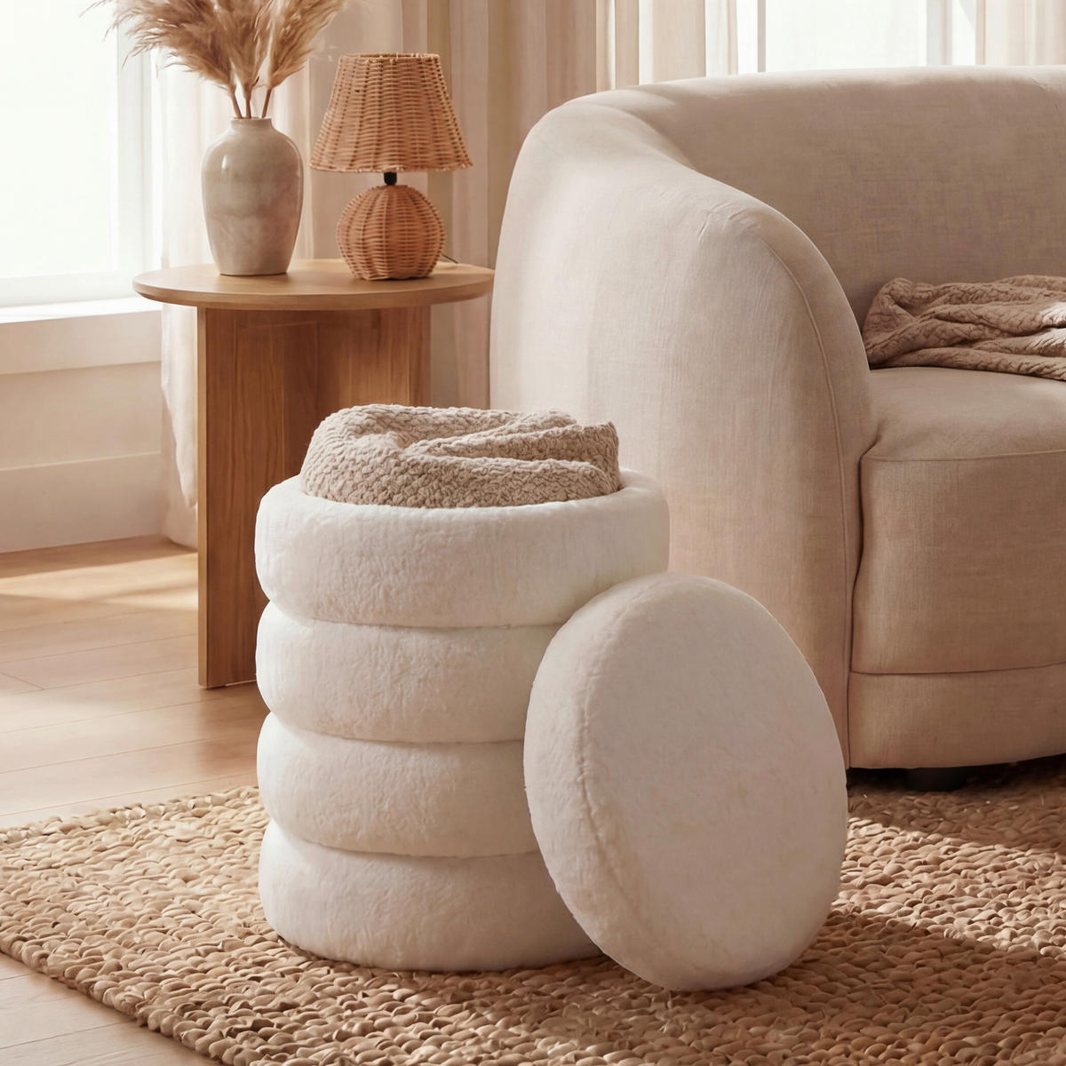 HOCKER Textil Creme  - Creme, Design, Textil (40/45/40cm) - Livetastic