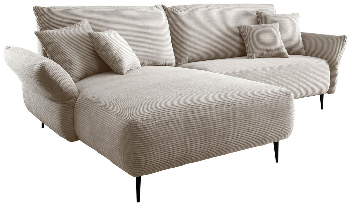 ECKSOFA Beige Cord  - Beige/Schwarz, Design, Textil/Metall (178/264-302cm) - Livetastic