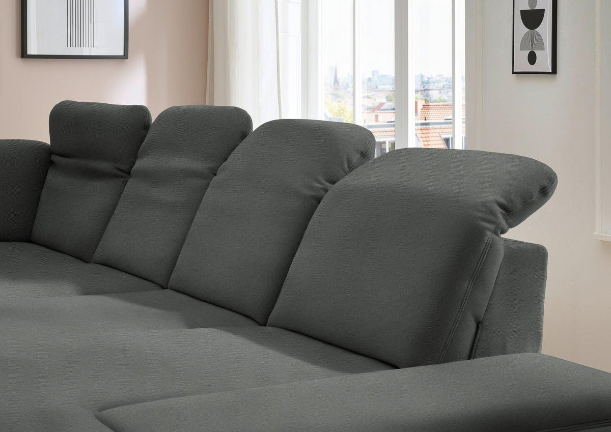 WOHNLANDSCHAFT Chenille Grau  - Schwarz/Grau, Design, Textil/Metall (255/364/198cm) - Beldomo Style