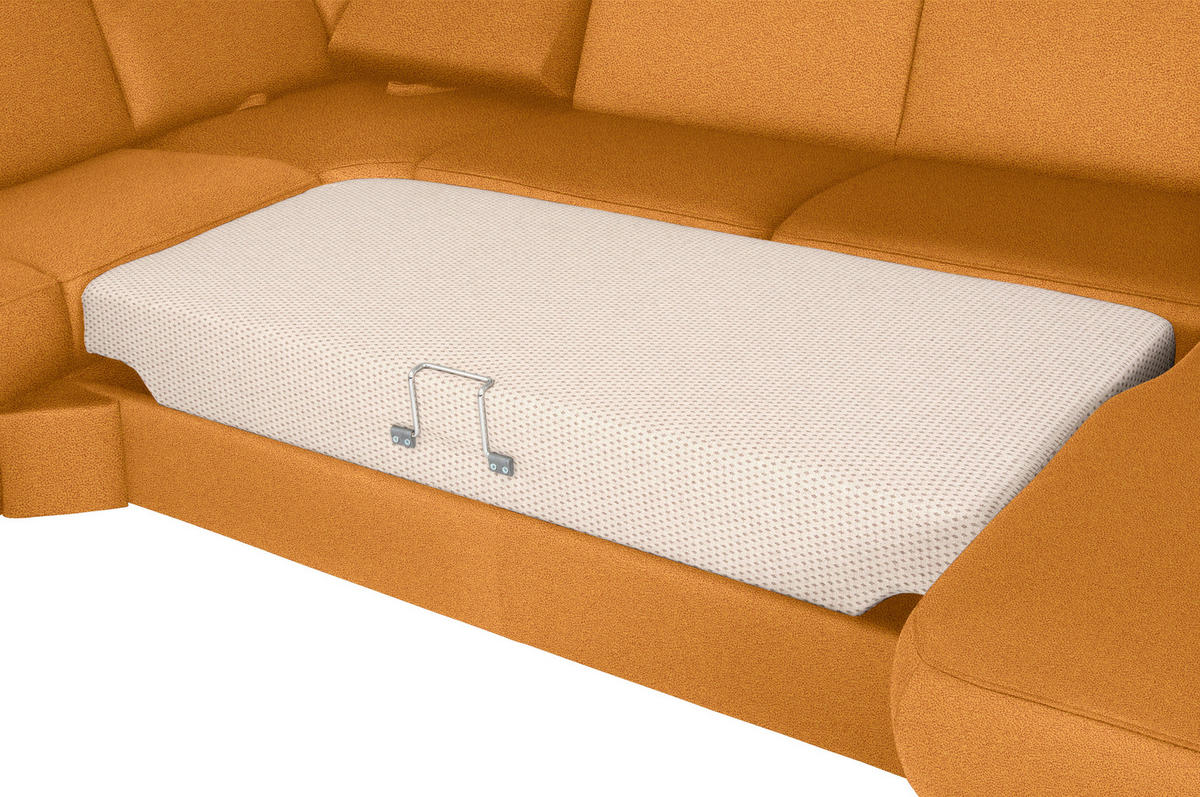 WOHNLANDSCHAFT in Flachgewebe Currygelb  - Chromfarben/Currygelb, Konventionell, Textil/Metall (240/330/163cm) - Beldomo System