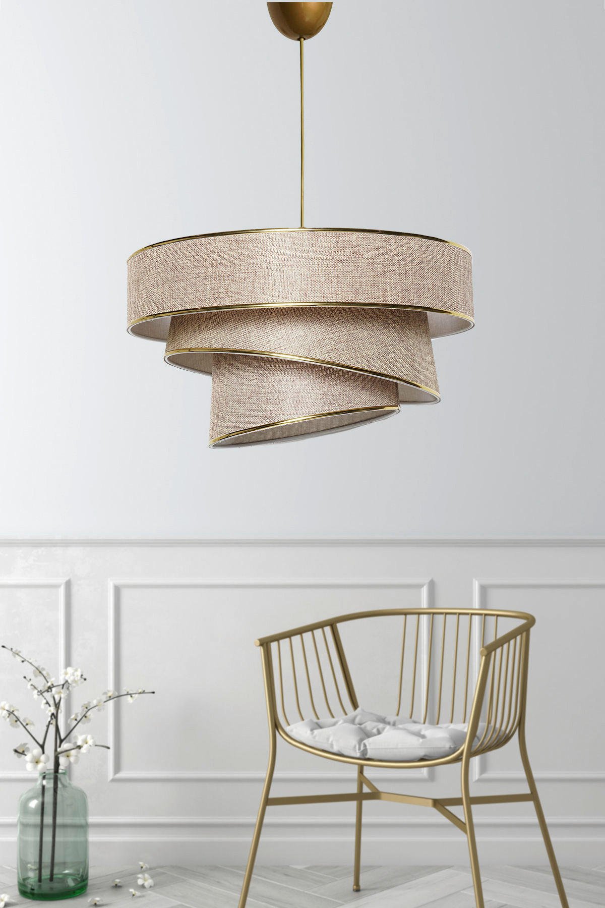 HÄNGELEUCHTE 40/72 cm   - Beige/Goldfarben, KONVENTIONELL, Kunststoff/Textil (40/72cm) - P & B