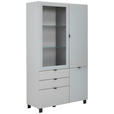 VITRINE Grau, Hellgrau 109,7/190,7/41,4 cm - Hellgrau/Schwarz, Design, Glas/Holzwerkstoff (109,7/190,7/41,4cm) - Hom`in