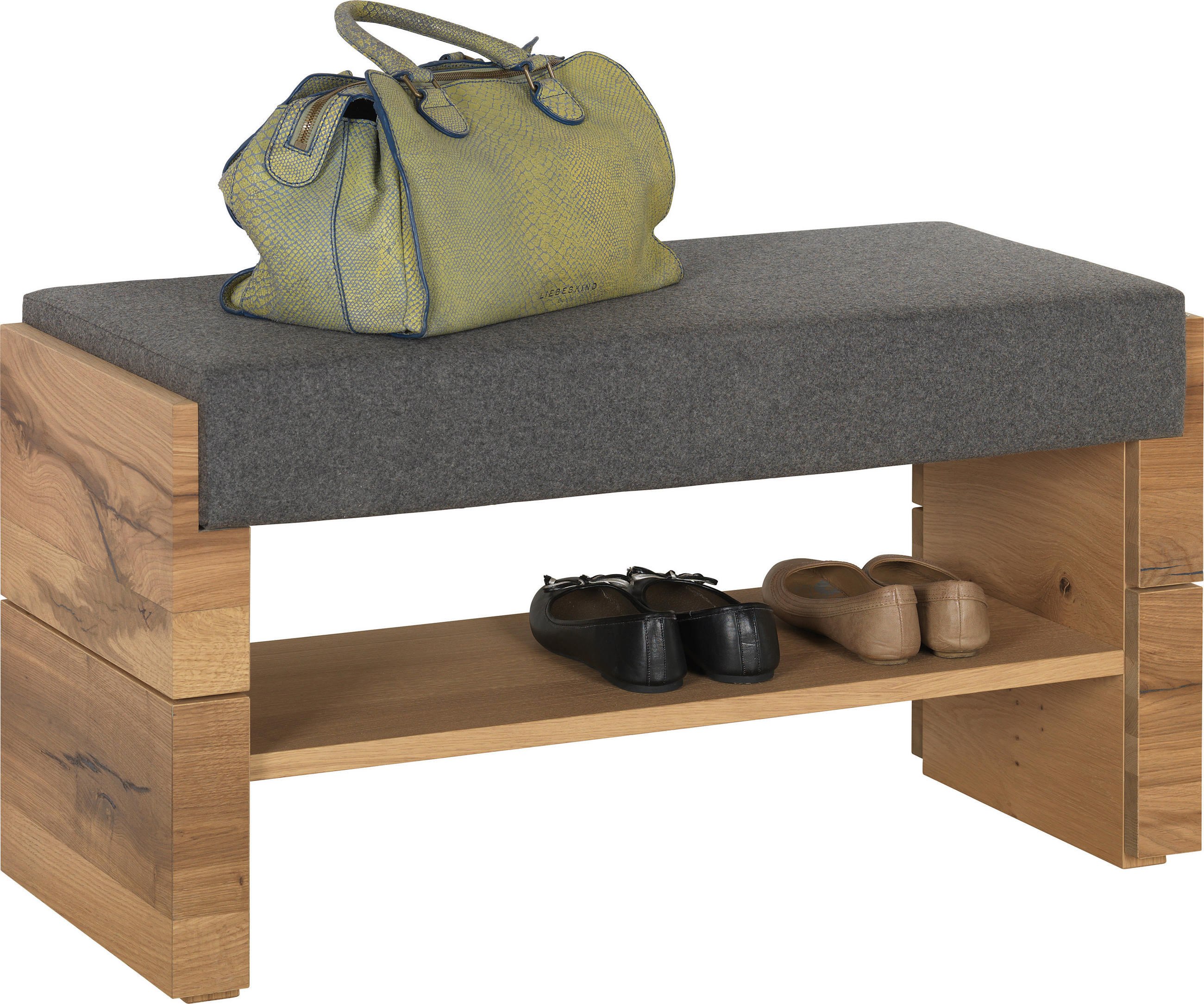 GARDEROBENBANK  in 91/49/38 cm  - Eichefarben/Hellgrau, Natur, Holz/Textil (91/49/38cm) - Voglauer