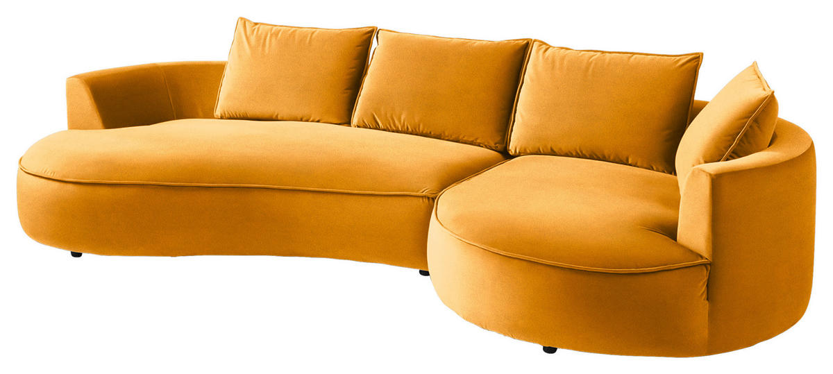 BIGSOFA in Samt Currygelb  - Currygelb/Schwarz, Design, Kunststoff/Textil (322/66/154cm) - home24