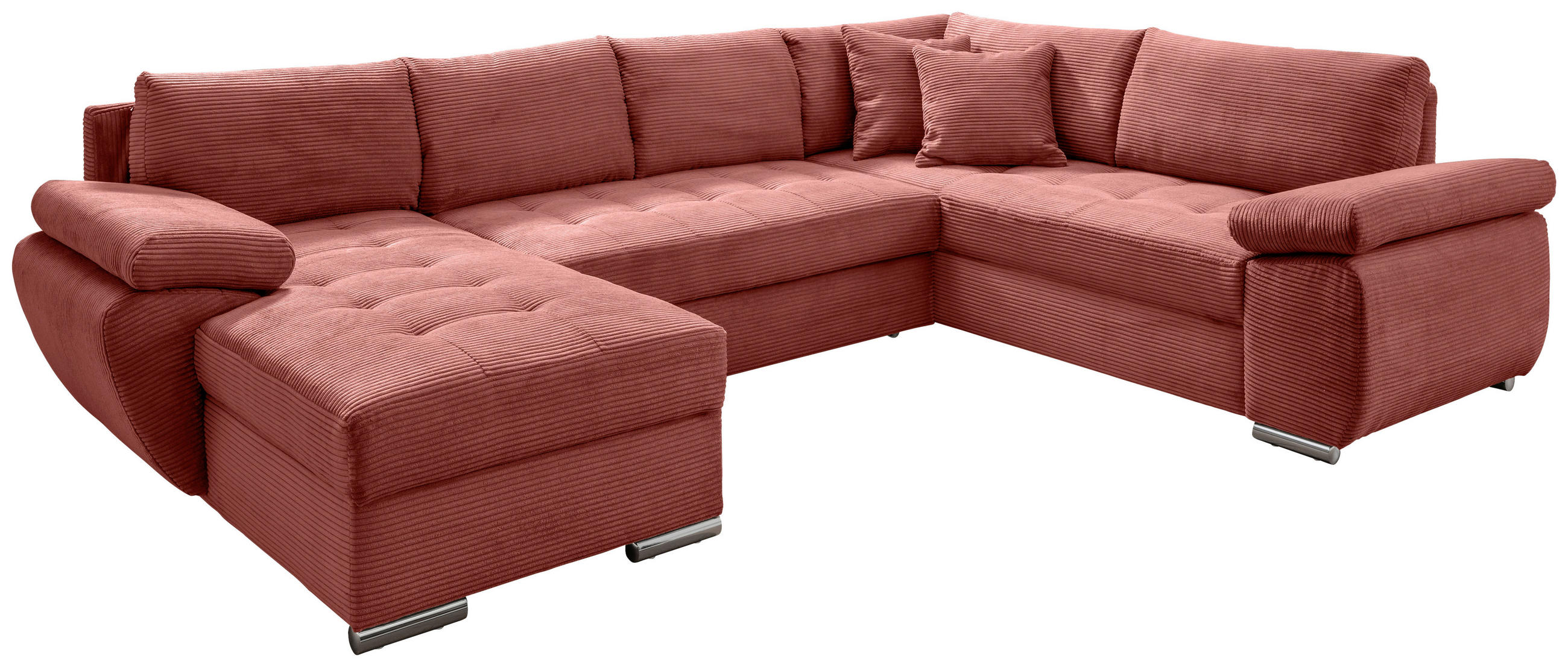 WOHNLANDSCHAFT in Cord Koralle  - Chromfarben/Koralle, Konventionell, Textil/Metall (157/305/219cm) - Livetastic