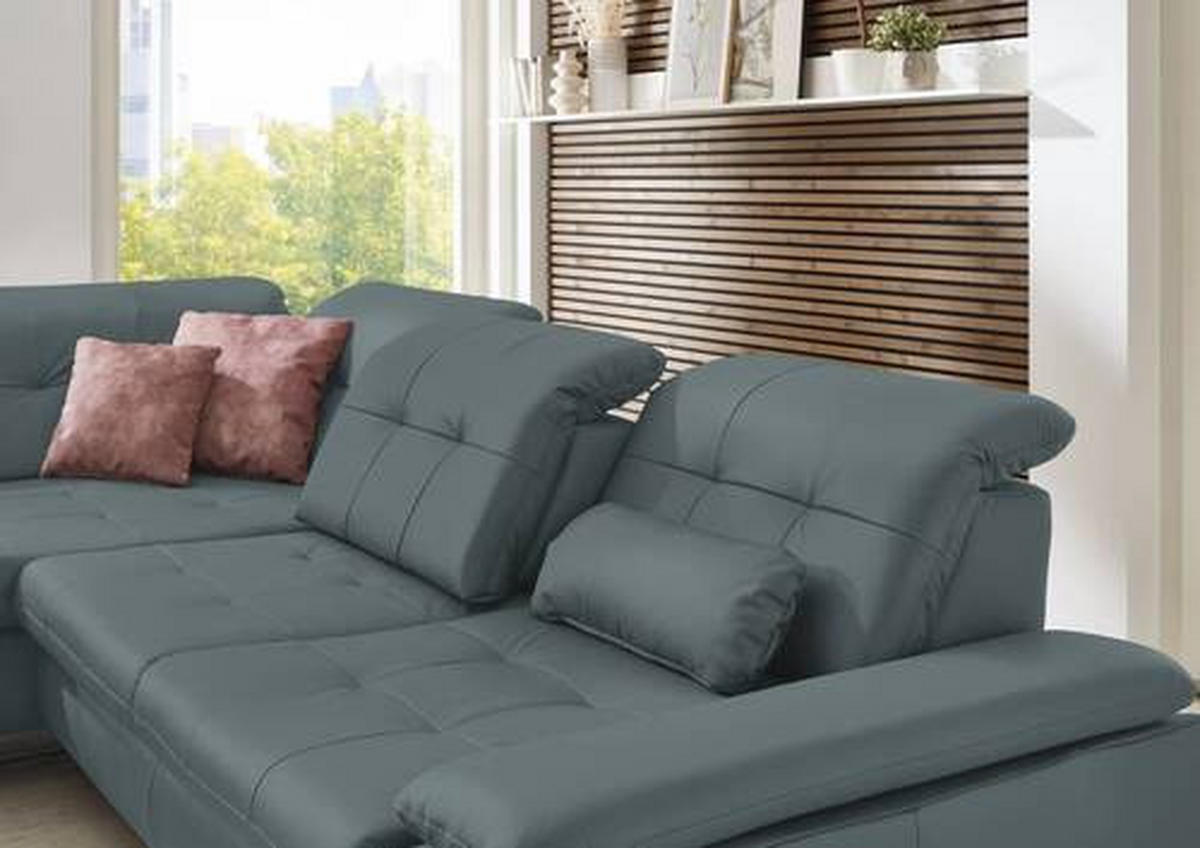 ECKSOFA in Echtleder Blaugrau  211/309 cm  - Blaugrau, Basics, Leder/Metall (211/309cm) - Beldomo Speed