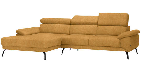 ECKSOFA in Velours Currygelb  - Currygelb/Schwarz, Design, Textil/Metall (187/295cm) - Novel