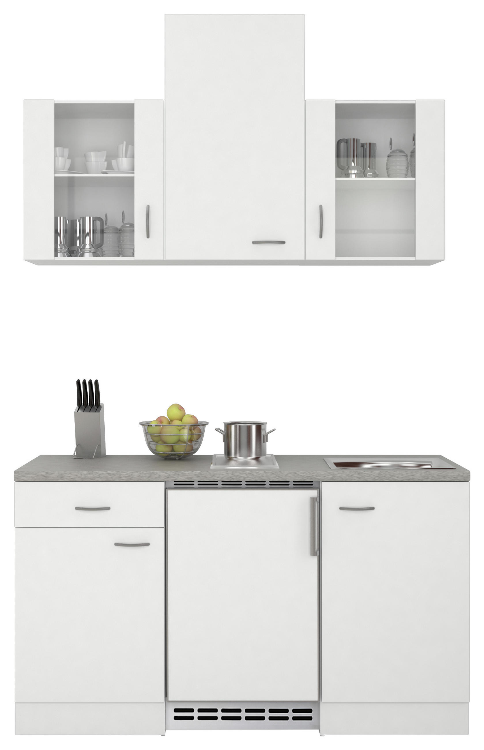 MINIKÜCHE 150 cm Grau, Weiß E-Geräte, Spüle - Weiß/Grau, MODERN (150cm) - MID.YOU