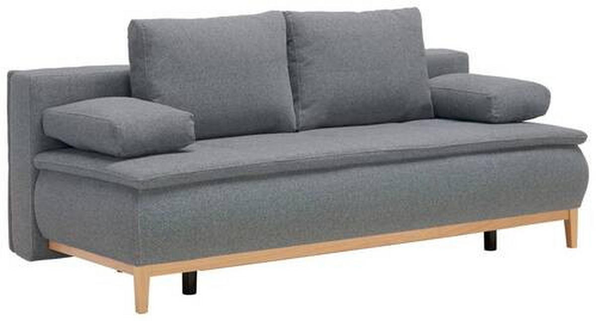 BOXSPRINGSOFA  mit Stoffauswahl, Schlafen auf Sitzhöhe Flachgewebe Grau  - Eichefarben/Beige, Design, Holz/Textil (202/78/93/100cm) - Carryhome