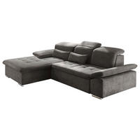 ECKSOFA Dunkelgrau Mikrovelours  - Dunkelgrau/Silberfarben, KONVENTIONELL, Kunststoff/Textil (188/276cm) - MID.YOU