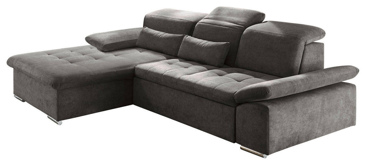 ECKSOFA Dunkelgrau Mikrovelours  - Dunkelgrau/Silberfarben, KONVENTIONELL, Kunststoff/Textil (188/276cm) - MID.YOU
