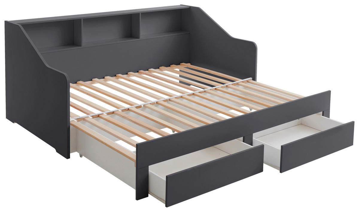 AUSZIEHBETT 90-180/200 cm  in Anthrazit  - Anthrazit/Buchefarben, KONVENTIONELL, Holzwerkstoff (90-180/200cm) - Carryhome
