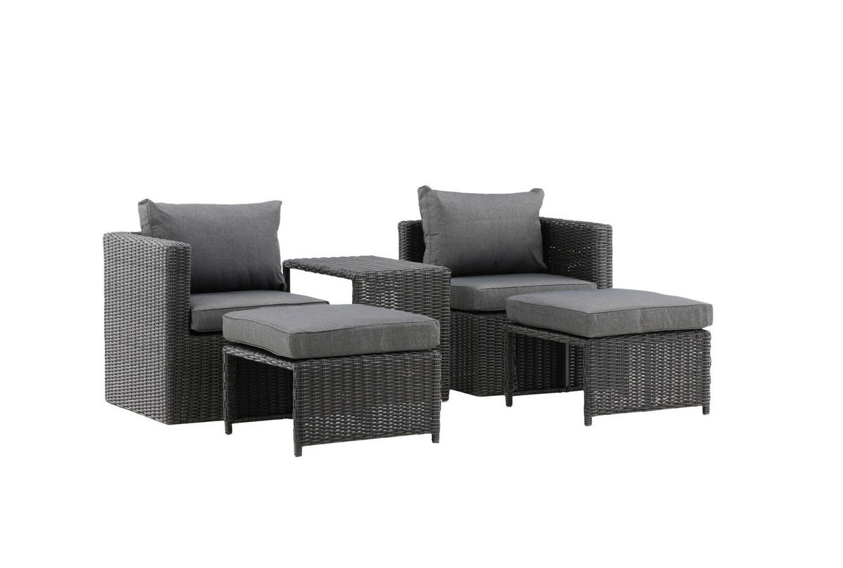 GARTENSET 3-teilig Stahl 3-teilig  - Schwarz/Grau, KONVENTIONELL, Kunststoff/Metall - Gardenson