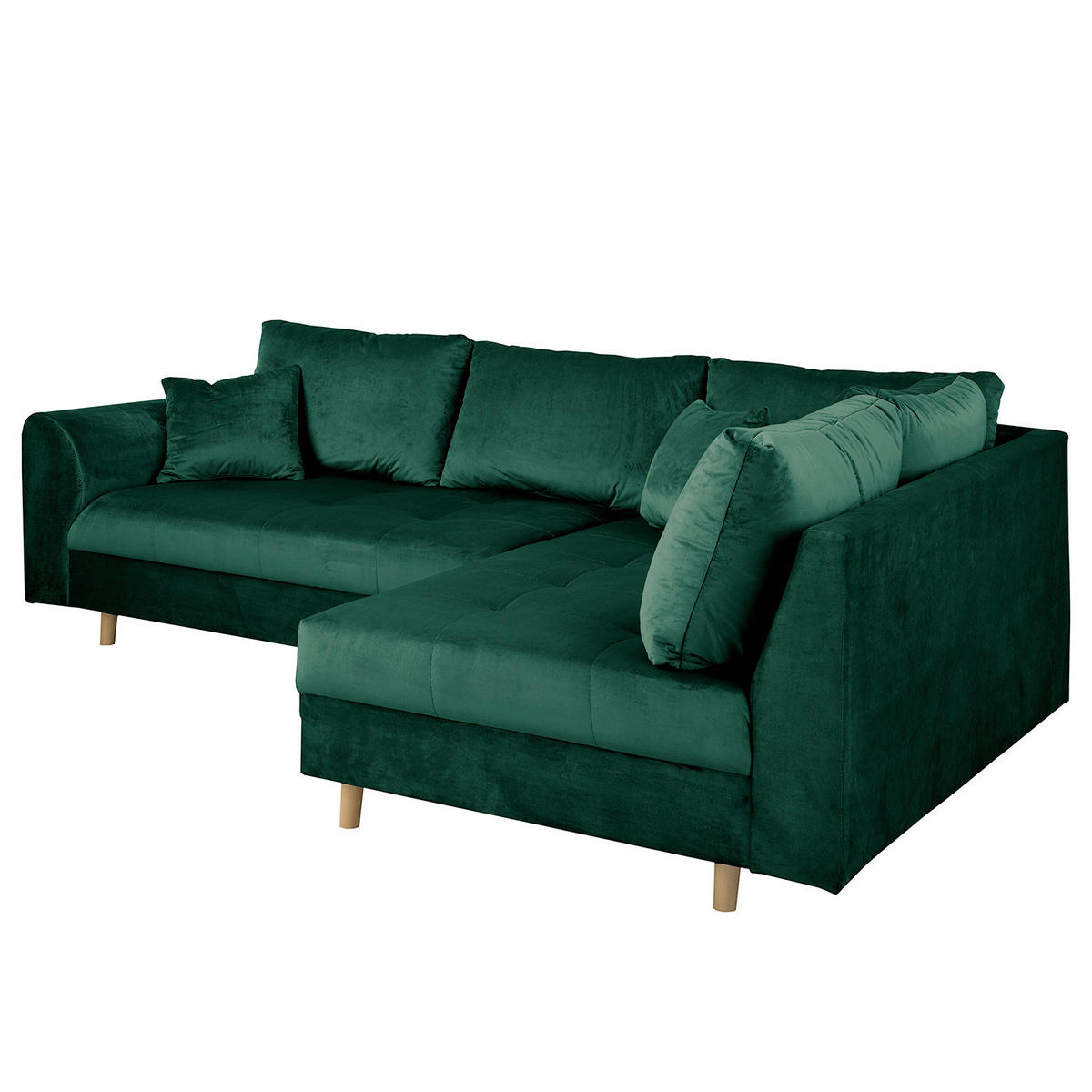 ECKSOFA Ariella in Samt Grün  231/161 cm  - Naturfarben/Grün, Design, Holz/Textil (231/161cm) - Livetastic