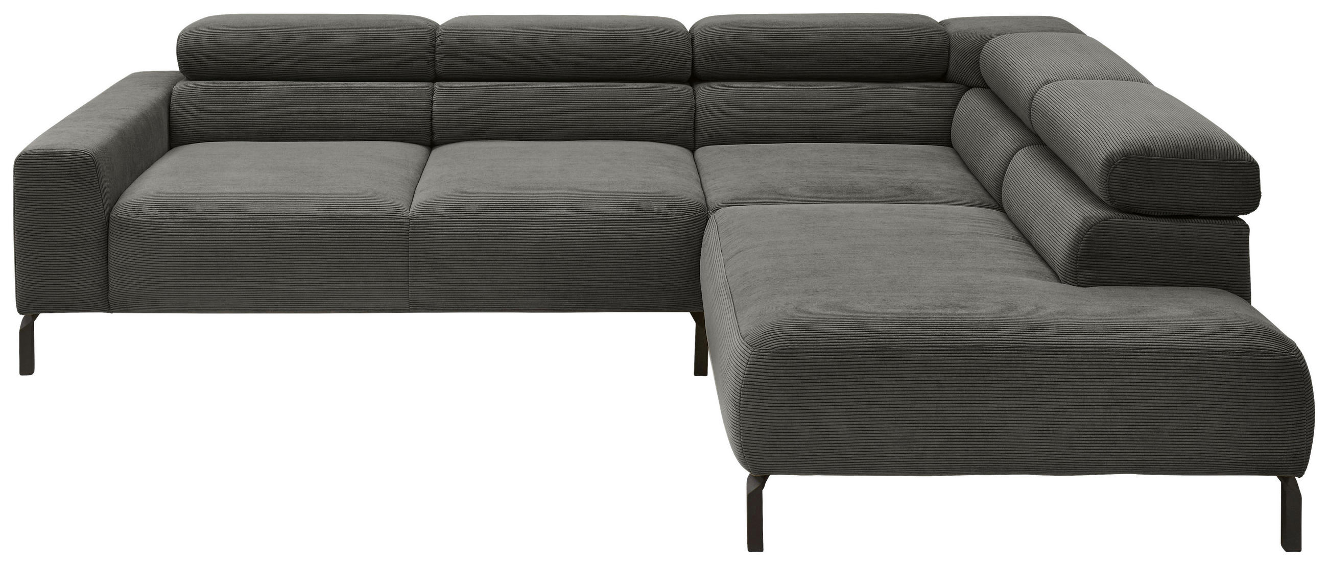 ECKSOFA inkl. Funktion Ottomane rechts  Anthrazit Feincord  - Anthrazit/Schwarz, Design, Textil/Metall (273/219cm) - Pure Home Lifestyle