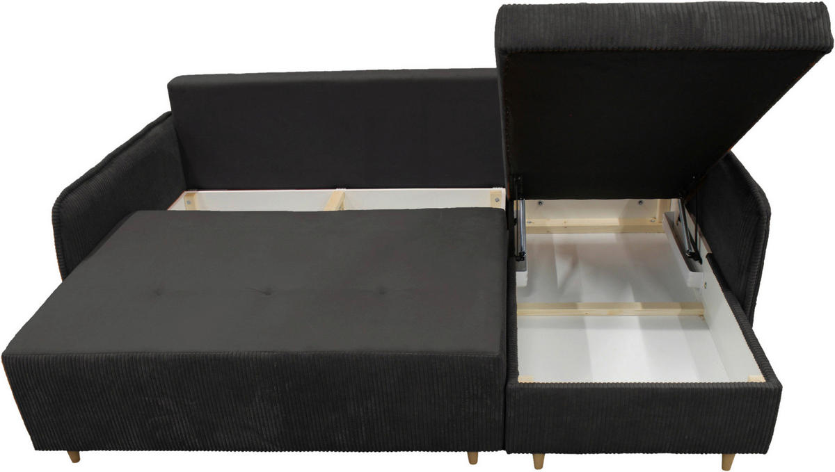 ECKSOFA TEDDY Dunkelgrau Cord, Bouclé Zierkissen, Rückenkissen, Bettkasten  - Dunkelgrau/Naturfarben, Design, Holz/Textil (215/142cm) - MID.YOU