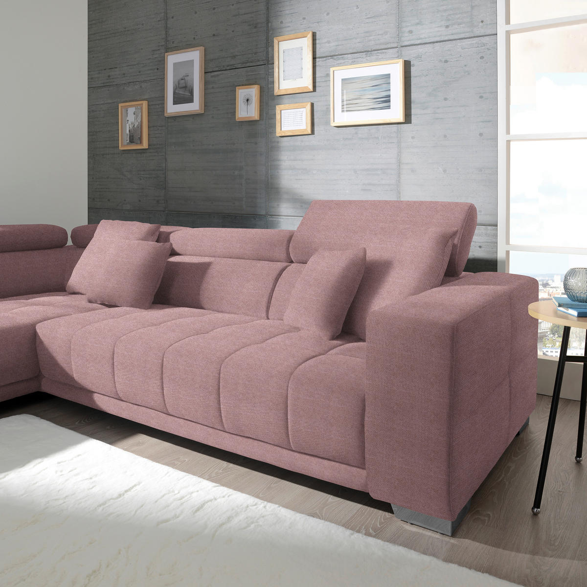 ECKSOFA in Mikrofaser Rosa  - Chromfarben/Rosa, Design, Textil/Metall (207/301cm) - Xora
