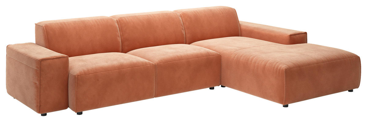 ECKSOFA in Cord Aprikose  189/300 cm  - Aprikose/Schwarz, Design, Kunststoff/Textil (189/300cm) - Pure Home Lifestyle