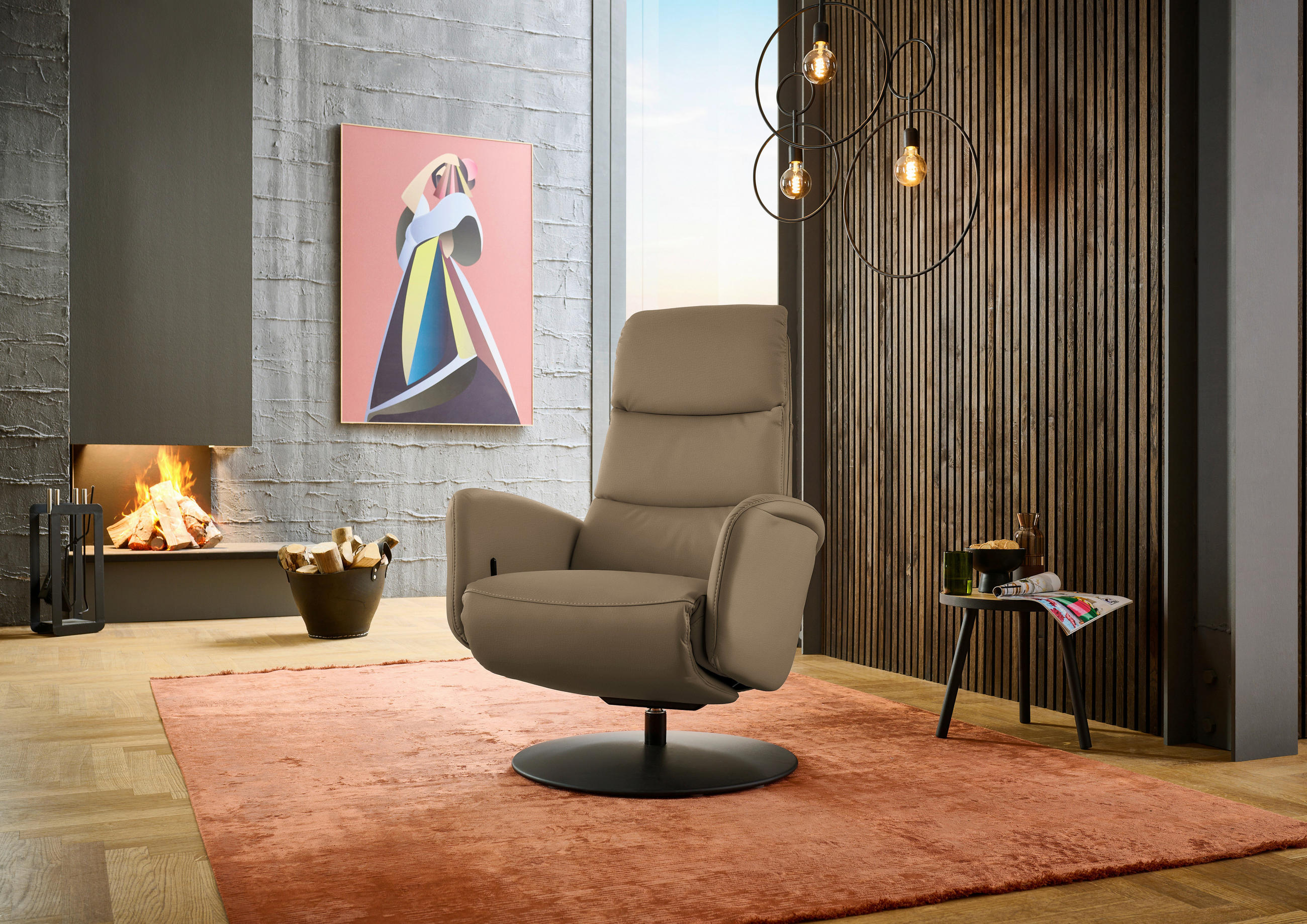RELAXSESSEL in Leder Cappuccino  - Schwarz/Cappuccino, Design, Leder/Metall (76/108/86cm) - Dieter Knoll