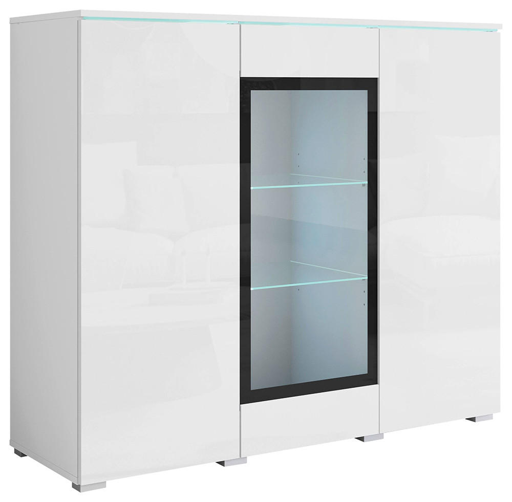 HIGHBOARD Vera  in 120/103,3/39,5 cm  - Weiss Hochglanz/Weiss, Trend, Glas/Holzwerkstoff (120/103,3/39,5cm) - P & B
