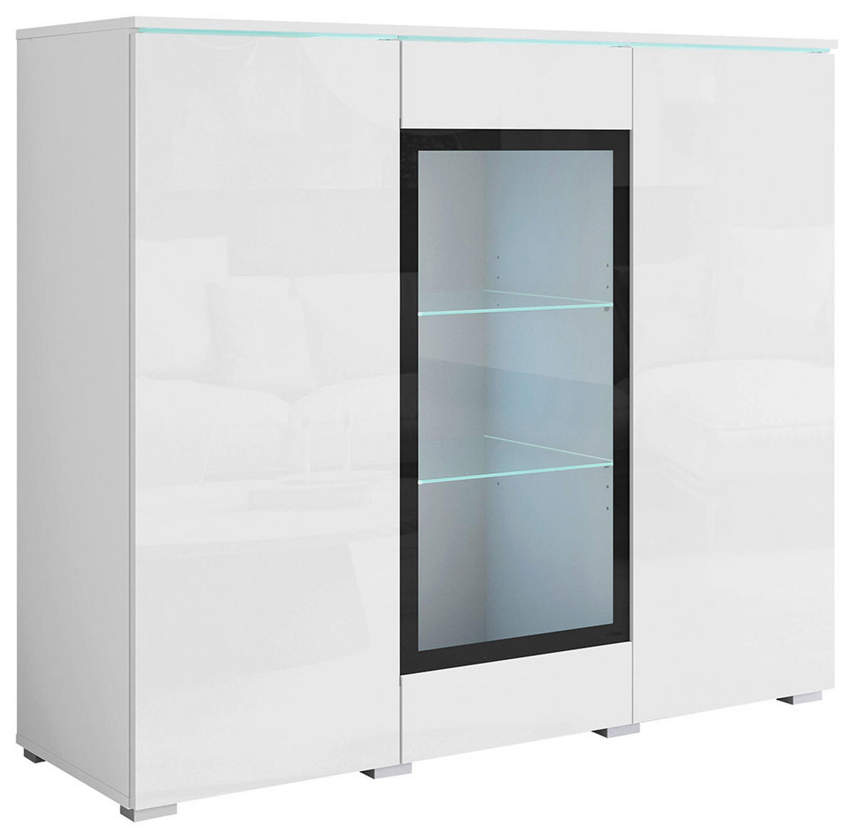 HIGHBOARD Vera  in 120/103,3/39,5 cm  - Weiss Hochglanz/Weiss, Trend, Glas/Holzwerkstoff (120/103,3/39,5cm) - P & B