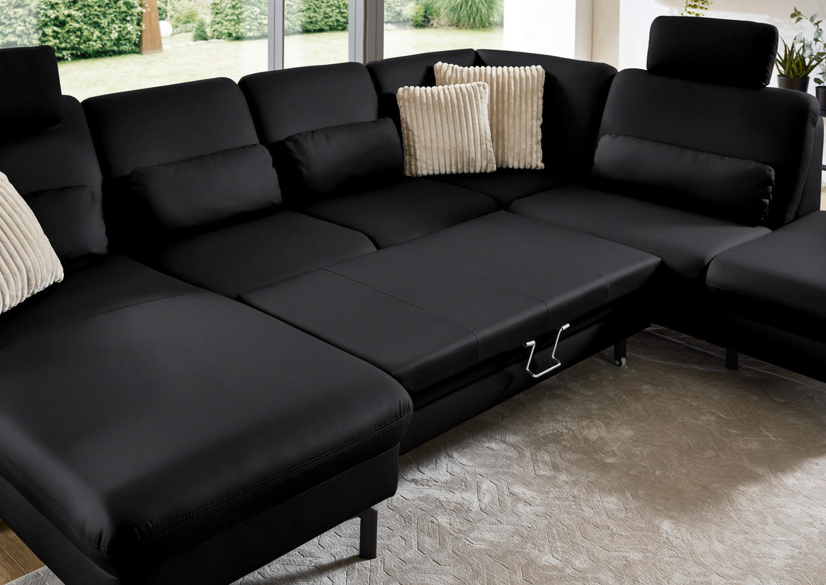 WOHNLANDSCHAFT Echtleder Schwarz  - Schwarz, Konventionell, Leder/Metall (168/306/224cm) - Beldomo Premium