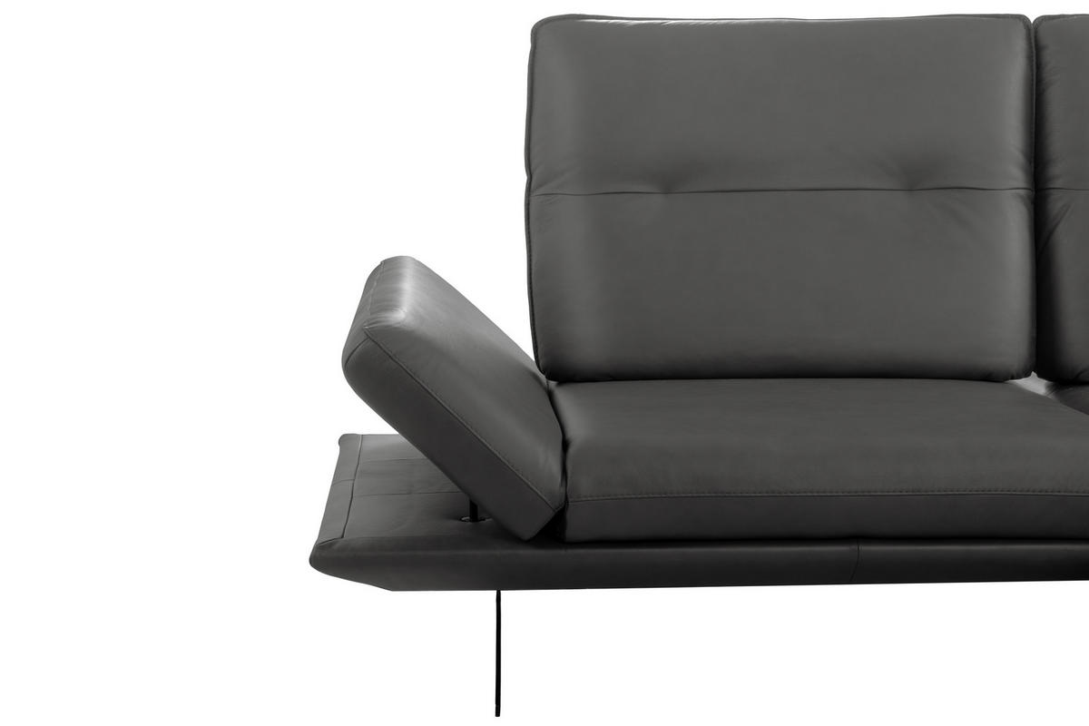 ECKSOFA 235/160 cm  in Echtleder Dunkelgrau Rücken echt, Armteilverstellung, Kopfteilverstellung, Sitztiefenverstellung  235/160 cm  - Dunkelgrau/Schwarz, Design, Leder/Metall (235/160cm) - Celina Home