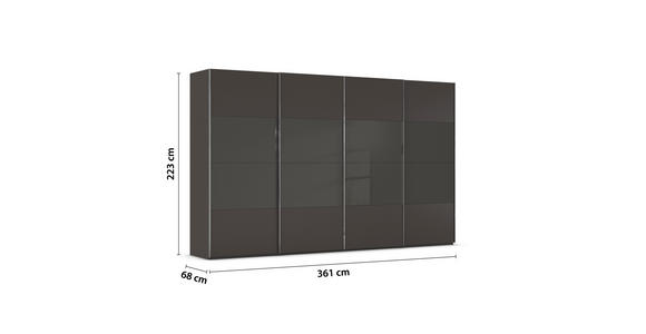 SCHWEBETÜRENSCHRANK  in Graphitfarben, Schwarz  - Chromfarben/Graphitfarben, KONVENTIONELL, Glas/Holzwerkstoff (361/223/68cm) - Novel