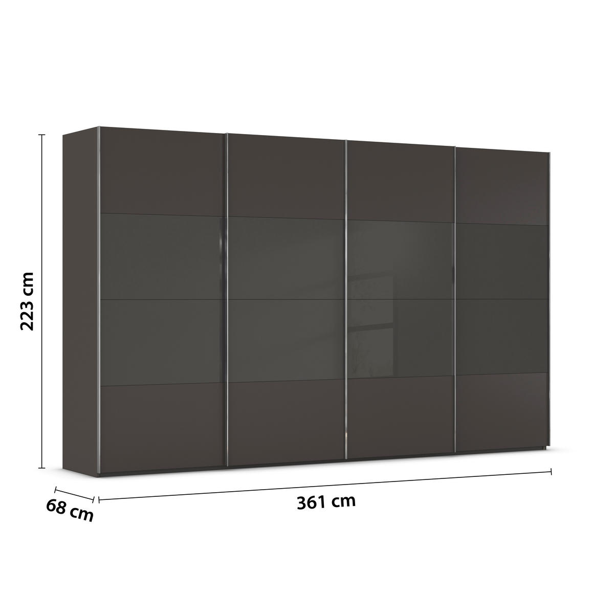 SCHWEBETÜRENSCHRANK 361/223/68 cm 4-türig Graphitfarben, Schwarz  - Chromfarben/Graphitfarben, KONVENTIONELL, Glas/Holzwerkstoff (361/223/68cm) - Novel