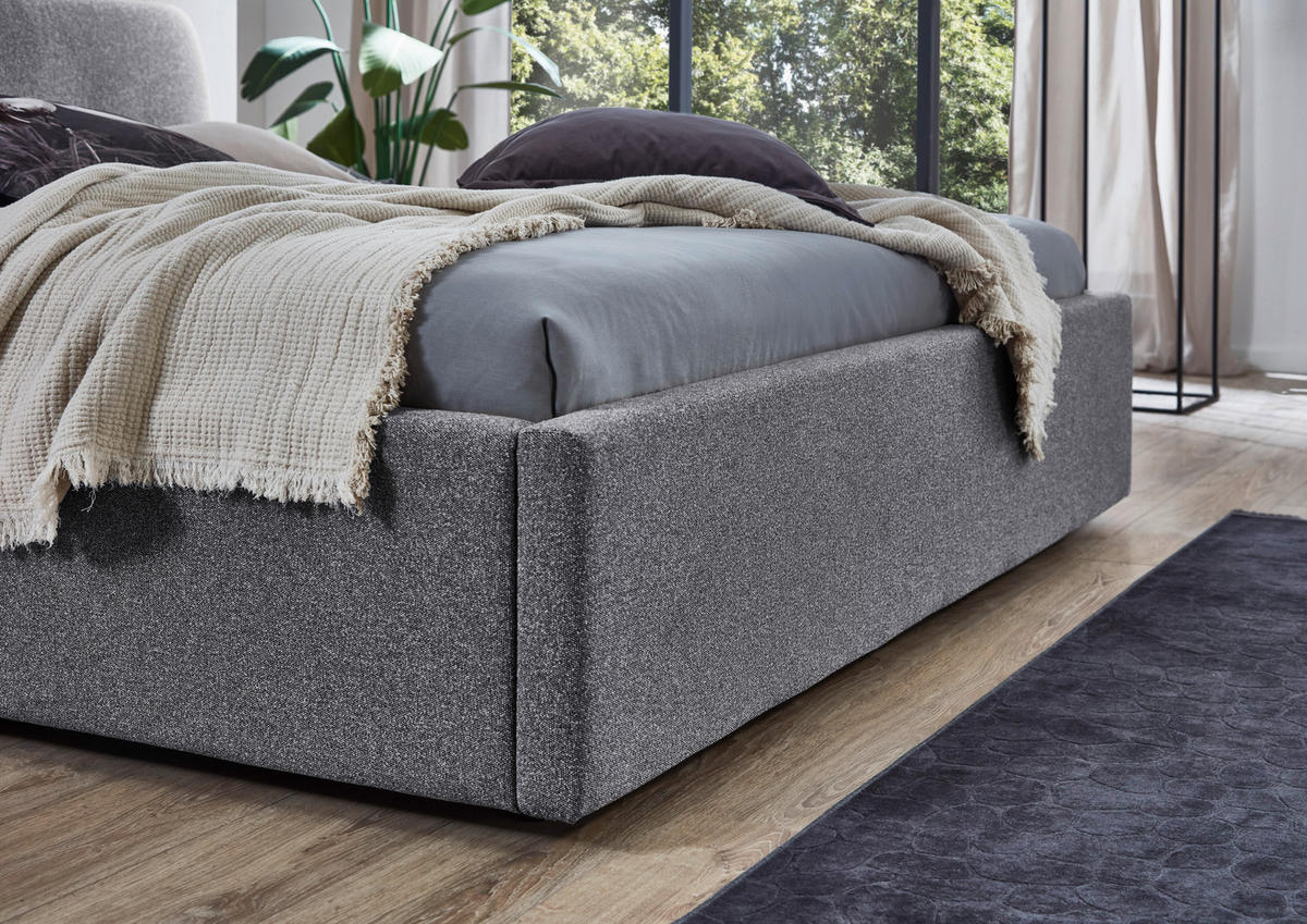 POLSTERBETT 180/200 cm,  in Grau,  - Schwarz/Grau, Design, Holz/Textil (180/200cm) - Stylife