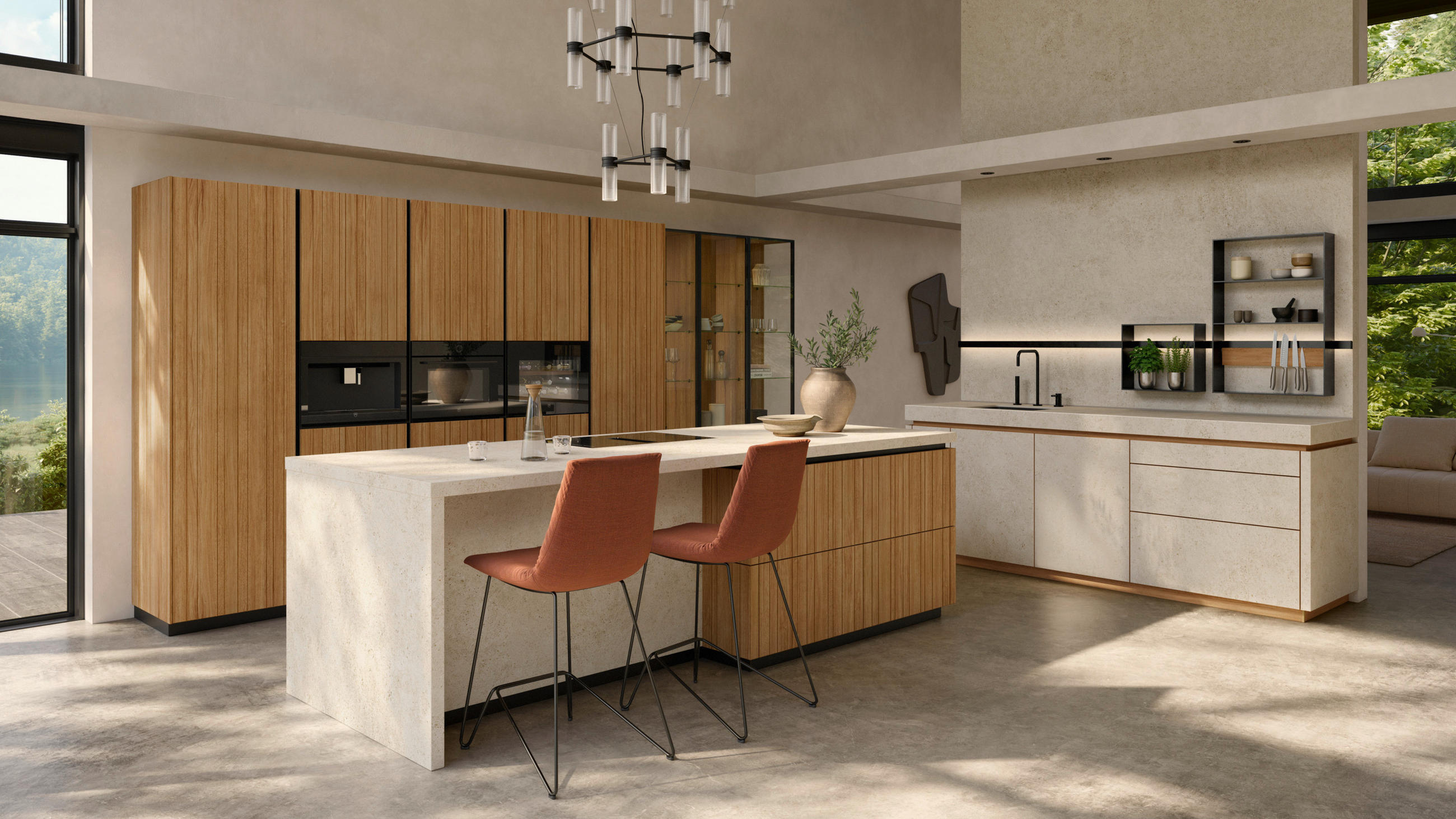 EINBAUKÜCHE   - Eichefarben, Design, Glas/Holz - Team 7