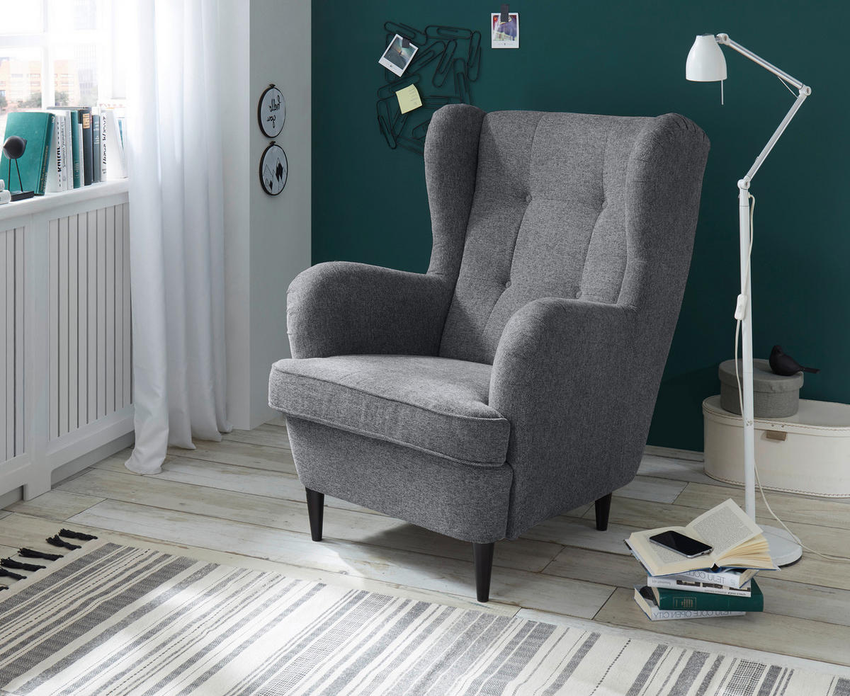 OHRENSESSEL in Webstoff Anthrazit  - Anthrazit/Schwarz, Basics, Holzwerkstoff/Textil (78/102/98cm) - MID.YOU